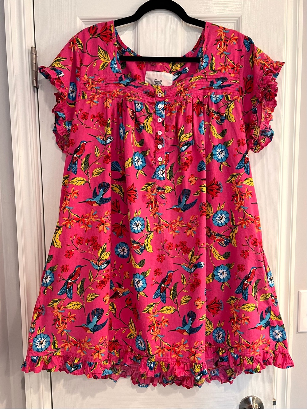 Printfresh Nightgown Pintuck Hummingbird Haven in Fresh Raspberry L Cotton